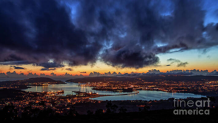 Panoramic View of Ferrol Estuary with Bridge and Shipyards Stormy Sky at Dusk La Corua Galicia by Pablo Avanzini Panoramic View of Ferrol Estuary with Bridge and Shipyards Stormy Sky at Dusk La Corua Galicia by Pablo Avanzini